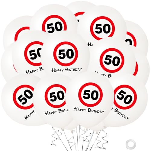 KOBOKO Luftballon 50 Geburtstag Mann Frau Deko, 20 Stk Luftballons 50. Geburtstag Deko, Verkehrszeichen Luftballons Geburtstagsdeko 50 Jahre Mann Frau, Ballon 50er Geburtstags Männer Frauen Party Deko von Koboko