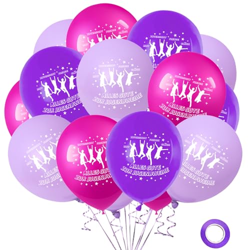 KOBOKO Jugendweihe Deko Luftballons Bunt, 30 Stück Deko Jugendweih Luftballon Mädchen, Alles Gute zur Jugendweihe Deko Party Ballons Rosa Set, Lila Luftballons Endlich Erwachsen Deko von Koboko