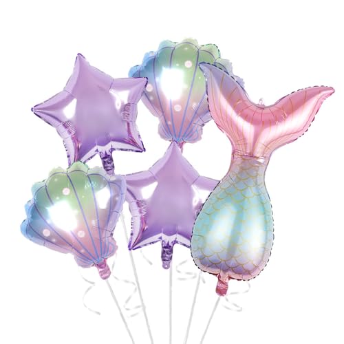 KOBOKO Meerjungfrau Geburtstag Deko, 5 Stück Ballons Meerjungfrauen Geburtstag, Meerjungfrauen Luftballons Geburtstage Mädchen, Meerjungfrau Folienballon Unterwasserwelt Kindergeburtstag Party Deko von Koboko