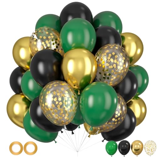 KOBOKO Luftballons Grün Schwarz Gold, 50 Stk Grüne Luftballons Geburtstagsdeko Schwarz Gold Set, Salbeigrün Luftballon Girlande, Gold Konfetti Ballons Grün für Fußball Geburtstag Dschungel Party Deko von Koboko