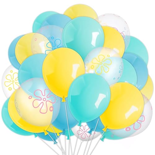 KOBOKO 50 Stk Luftballons Blau Weiss Gelb Türkis Set, 12 Zoll/30cm Luftballons Gelb Blau Sponge Geburtstag Deko, Cartoon Sponge Party Ballon Blume, Bunt Ballons für Luftballongirlande Kinder Partydeko KOBOKO 50 Stk Luftballons Blau Weiss Gelb Türkis Set, 12 Zoll/30cm Luftballons Gelb Blau Sponge Geburtstag Deko, Cartoon Sponge Party Ballon Blume, Bunt Ballons für Luftballongirlande Kinder Partydeko von Koboko