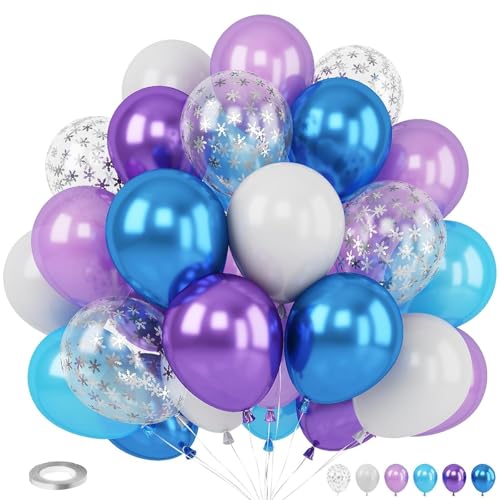 KOBOKO 50 Stück Luftballons Blau Lila Weiß, 12 Zoll/30 cm Lila Blau Luftballons Geburtstag, Blaue Weiß Ballons Winterwunderland Deko, Schneeflocken Konfetti Helium Ballons Frozen Geburtstag Party Deko KOBOKO 50 Stück Luftballons Blau Lila Weiß, 12 Zoll/30 cm Lila Blau Luftballons Geburtstag, Blaue Weiß Ballons Winterwunderland Deko, Schneeflocken Konfetti Helium Ballons Frozen Geburtstag Party Deko von Koboko