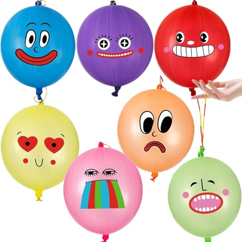 KOBOKO Große Luftballons Bunt, 7 Stück XXL Punch Luftballon Lustig Smiley Deko, 18 Zoll/45 cm Riesen Luftballons mit Elastischen Band, XXL Ballon Geburtstag Deko, Punch Kinderluftballons Party Deko von Koboko