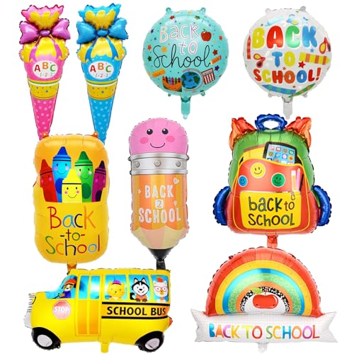 KOBOKO 9 Stück Folienballon Einschulung Deko, Luftballons Schulanfang Deko Mädchen Jungen, Deko Einschulung Ballon, Schuleinführung Luftballon Schultüte Jungen Zuckertüte Mädchen, Schulkind 2025 Deko von Koboko