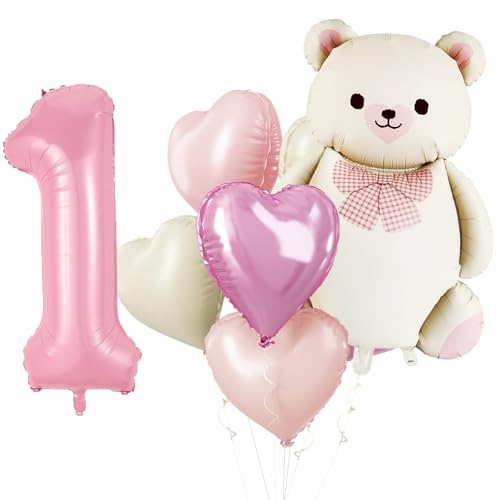 KOBOKO Bär Geburtstagsdeko 1 Jahr Mädchen Rosa, Luftballon 1. Geburtstag Mädchen, Ballon Bären Deko 1 Geburtstag, Herz Folienballon 1 Jahr Deko Geburtstags, Rosa Ballons Erster Geburtstags Mädche KOBOKO Bär Geburtstagsdeko 1 Jahr Mädchen Rosa, Luftballon 1. Geburtstag Mädchen, Ballon Bären Deko 1 Geburtstag, Herz Folienballon 1 Jahr Deko Geburtstags, Rosa Ballons Erster Geburtstags Mädche von Koboko