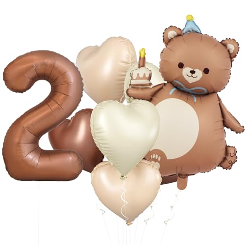 KOBOKO Bär Geburtstagsdeko 2 Jahre Junge Mädchen, Bären Luftballon 2. Geburtstag Junge, Bär Ballon 2 Geburtstag Mädchen, Herz Folienballon kindergeburtstag Deko 2 Jahre, Bären Luftballons Party Deko von Koboko