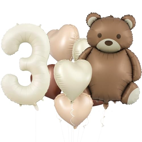 KOBOKO Bär Geburtstagsdeko 3 Jahre Junge Mädchen, Luftballons Geburtstag 3 Jahre Junge, Bären Folienballon 3 Geburtstag Junge Mädchen, Herz Luftballon 3. Geburtstag Junge, Ballons Deko 3. Geburtstag von Koboko