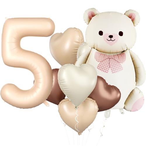 KOBOKO Bär Geburtstagsdeko Jungen 5 Jahre, Luftballon 5. Geburtstag Mädchen, Bär Folienballon 5 Geburtstag Mädchen, Herz Ballon Geburtstag 5 Jahre Mädchen Junge, Bär Ballons 5 Jahre Geburtstag Junge von Koboko