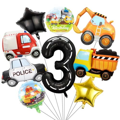 KOBOKO Bagger Geburtstag Deko 3 Jahre, Luftballon Bagger Deko Kindergeburtstag 3, Luftballons Baustelle Geburtstagsdeko 3 Jahre Junge, Feuerwehr Ballon 3. Geburtstag Junge, Polizeiwagen Folienballon 3 KOBOKO Bagger Geburtstag Deko 3 Jahre, Luftballon Bagger Deko Kindergeburtstag 3, Luftballons Baustelle Geburtstagsdeko 3 Jahre Junge, Feuerwehr Ballon 3. Geburtstag Junge, Polizeiwagen Folienballon 3 von Koboko