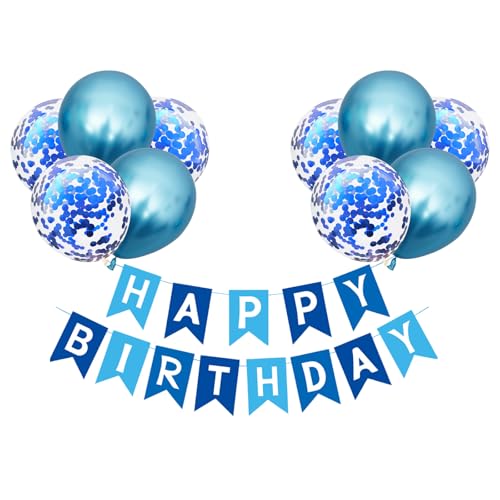 KOBOKO Luftballons Geburtstag Set, Geburtstagsdeko Blau Luftballons Happy Birthday Deko Banner, Blau Ballons Geburtstag Deko Junge, Konfetti Luftballon Blauen Geburtstagsdeko Junge Partydeko Kinder von Koboko