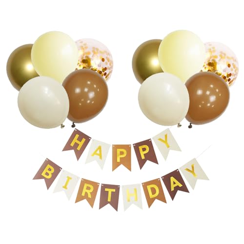 KOBOKO Luftballons Geburtstag Set, Braun Geburtstagsdeko Luftballons Beige Happy Birthday Girlande, Ballon Beige Party Deko Geburtstag, Konfetti Ballons Gold Happy Birthday Deko, Birthday Balloons von Koboko