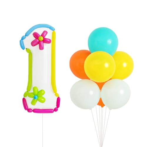 KOBOKO Bunt Luftballon 1. Geburtstag, DIY Luftballons 1. Geburtstag Mädchen, Weiß Folienballon 1 Pastell Deko 1 jahr Junge, Ballons Geburtstagsdeko 1 Jahr, Ballon Zahl Deko Kindergeburtstag von Koboko