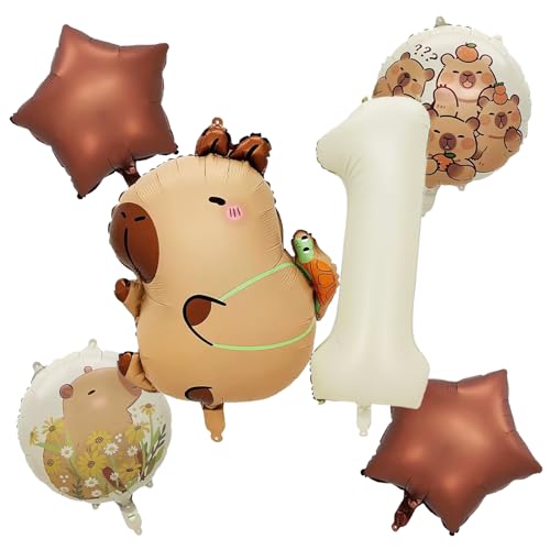 KOBOKO Capybara Luftballon 1. Geburtstag, 6 Stk Folienballon Geburtstagsdeko 1 Jahr Capybara set, Ballon 1 Geburtstag Mädchen Junge, Capibara Ballons Erster Geburtstags Anime Thema Kinderparty Deko von Koboko