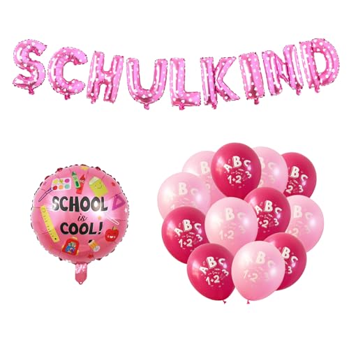 KOBOKO Deko Einschulung Mädchen 2025, 22 Stück Schulkind Deko Luftballons Rosa, Schulanfang Deko Folienballon, Schuleinführung Deko Ballons mit ABC 123 Schultüte Motiv, Schulkind 2025 Deko Schulanfang KOBOKO Deko Einschulung Mädchen 2025, 22 Stück Schulkind Deko Luftballons Rosa, Schulanfang Deko Folienballon, Schuleinführung Deko Ballons mit ABC 123 Schultüte Motiv, Schulkind 2025 Deko Schulanfang von Koboko