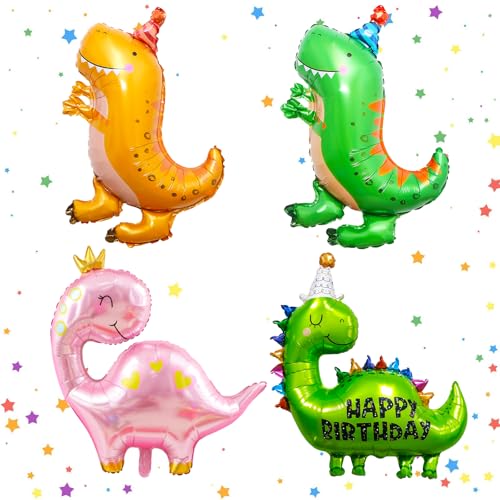 KOBOKO Dino Geburtstag Deko Folienballon, 4 Stück Dino Luftballon Kindergeburtstag Deko, Dinosaurier Luftballons Dino Deko Geburtstag, Dino Ballon für Dschungel Geburtstag Party Deko Junge Mädchen von Koboko