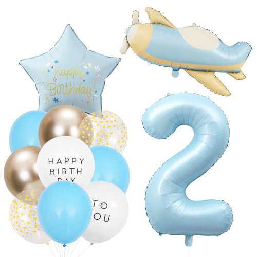KOBOKO Flugzeug Geburtstagsdeko 2 Jahre Junge, Blau Luftballon 2. Geburtstag, Gold Luftballons Geburtstag 2 Jahre Junge Mädchen, Ballon Deko 2. Geburtstags, Stern Folienballon 2 Kindergeburtstag Deko KOBOKO Flugzeug Geburtstagsdeko 2 Jahre Junge, Blau Luftballon 2. Geburtstag, Gold Luftballons Geburtstag 2 Jahre Junge Mädchen, Ballon Deko 2. Geburtstags, Stern Folienballon 2 Kindergeburtstag Deko von Koboko