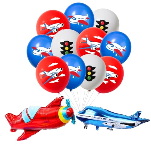 KOBOKO Flugzeug Luftballon Geburtstag, 13 Stück Flugzeug Deko Helium Ballons Geburtstag Junge, Flugzeuge Folienballon Geburtstage, Airplane Ampel Luftballon für Kindergeburtstag Babyparty Party Deko von Koboko