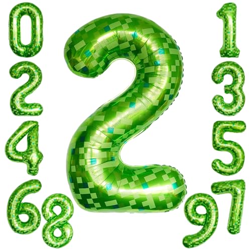 KOBOKO Grün Luftballon 2. Geburtstag, 40 Zoll Grün Pixel Miner Folienballon Zahl 2, 101cm XXL Luftballon 2, Helium Ballon 2 Geburtstag Junge, Folienballon Zahlen 2 Grüne Ballons für Junge Mädchen KOBOKO Grün Luftballon 2. Geburtstag, 40 Zoll Grün Pixel Miner Folienballon Zahl 2, 101cm XXL Luftballon 2, Helium Ballon 2 Geburtstag Junge, Folienballon Zahlen 2 Grüne Ballons für Junge Mädchen von Koboko