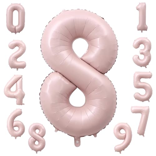 KOBOKO Folienballon 8 Rosa, 40 Zoll Zahlen Luftballon Pastell Rosa, Zahl 8 Ballon für Geburtstag Mädchen, Pink Luftballons, Helium Ballons für Jahrestag Party Deko von Koboko