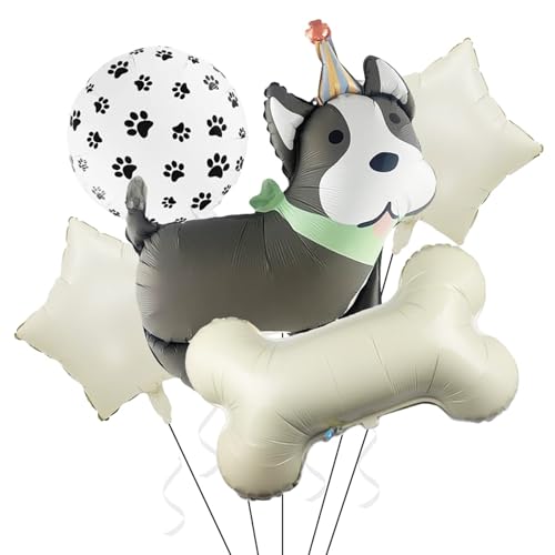 KOBOKO Folienballon Hundegeburtstag, 5 Stück Luftballon Hunde Geburtstag Deko, Knochen Helium Ballons Hund Geburtstag, Hundegeburtstag Deko Tier Luftballons, Stern Ballon Tiere Birthday Dog Party Deko von Koboko