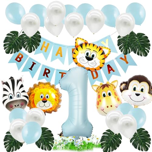 KOBOKO Dschungel 1. Geburtstag Junge Deko - Luftballon, Folienballon Tiere, Waldtiere - Kindergeburtstag Luftballon von Koboko