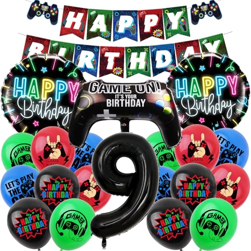 KOBOKO Gaming Geburtstagsdeko 9 jahre junge, Luftballon 9 Jahre Junge Gamer Deko, Videospiel Luftballons Geburtstag 9 Jahre Junge, Deko 9. Geburtstag Junge Folienballon für Kinder Spiel Thema Party von Koboko