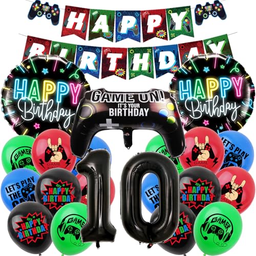 KOBOKO Geburtstagsdeko 10 Jahre Junge, Gamer Deko Luftballons 10 Geburtstag Junge, Luftballon 10. Geburtstag Junge Gaming Deko, Kindergeburtstag 10 Jahre Ballons Blau Schwarz, Folienballon 10 Jahre von Koboko