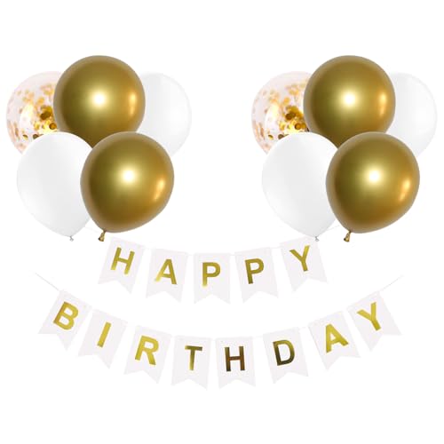 KOBOKO Luftballons Geburtstag Set, Weiß Gold Geburtstagsdeko Happy Birthday Girlande, Luftballons Gold Weiß Happy Birthday Deko, Konfetti Ballons Gold Party Deko Geburtstag, Goldene Geburtstagsballon von Koboko