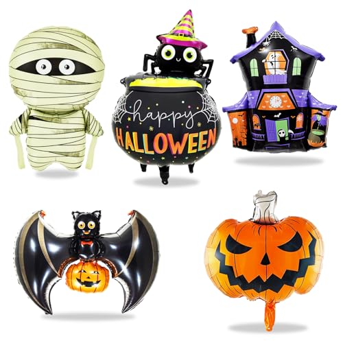 KOBOKO Halloween Deko Folienballon, 5 Stück Halloween Luftballons, Fledermaus Deko Halloween Kürbis Balloons, Hexe Spinne Ballons Halloween Party Deko, Geist Ballon für Geburtstag Deko Kinder Zubehör KOBOKO Halloween Deko Folienballon, 5 Stück Halloween Luftballons, Fledermaus Deko Halloween Kürbis Balloons, Hexe Spinne Ballons Halloween Party Deko, Geist Ballon für Geburtstag Deko Kinder Zubehör von Koboko