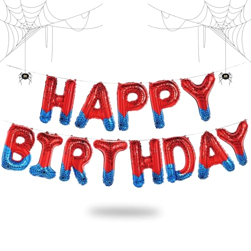 KOBOKO Spider Happy Birthday Deko Luftballons Geburtstag, Spider Happy Birthday Girlande, Spinnen Happy Birthday Ballon Deko Geburtstag Junge Mädchen, Spidey Geburtstagsdeko Junge Superhero Party Deko von Koboko