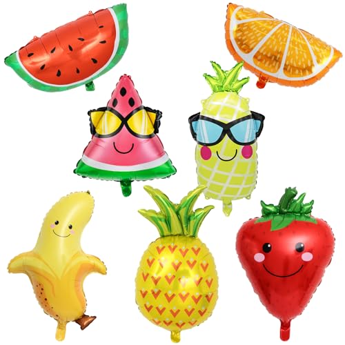 KOBOKO Hawaii Party Deko Obst Folienballon, 7 Stk Hawaii Deko Obst Luftballons, Deko Ananas Sommerfest Party Ballons, Hawaiian Tropic Banane Ballons für Geburtstag Hochzeit Sommer Strand Deko von Koboko