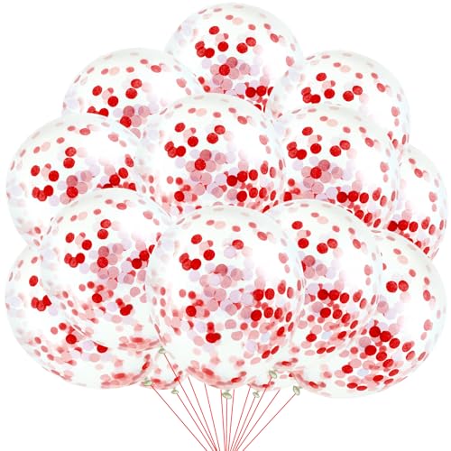 KOBOKO Konfetti Luftballons Rot Weiß Karneval Deko, 20 Stk 12 Zoll Zirkus Deko Luftballon konfetti Rot Weiss, Geburtstagsdeko Rot Ballons Weiß, Karneval Dekoration Rote Weiße Helium Ballons Geburtstag von Koboko