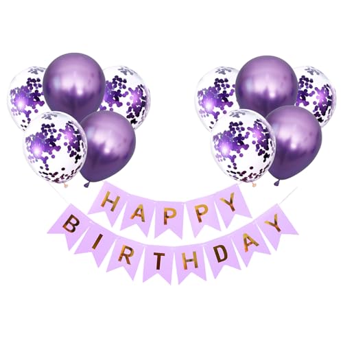 KOBOKO Luftballons Geburtstag Set, Lila Geburtstagsdeko Happy Birthday Deko Banner, Lila Luftballons Happy Birthday Deko, Konfetti Ballons Geburtstag Deko, Luftballon Purpur Party Deko Mädchen Frauen von Koboko
