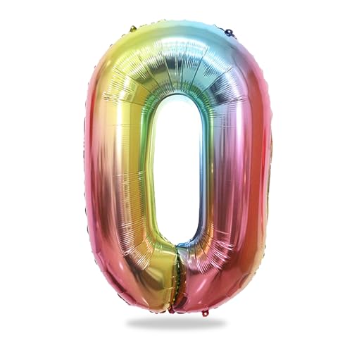 KOBOKO Zahlen Luftballon 0 Geburtstagsdeko, 40 Zoll Riesen Folienballon 0, Luftballons Zahlen Bunt Nummer 0, Luftballon 0. Geburtstag, Farbverlauf Zahlenballon Party Deko, Helium Ballon 0 Zahl Deko von Koboko