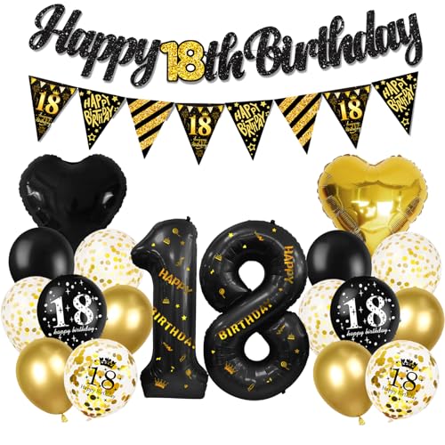 KOBOKO Luftballon 18.Geburtstag Deko, Luftballons Gold Schwarz Deko 18. Geburtstag Mädchen Junge, Konfetti Ballons Geburtstagsdeko 18 Jahre Mädchen, Happy Birthday Girlande Ballon Schwarz Gold Deko KOBOKO Luftballon 18.Geburtstag Deko, Luftballons Gold Schwarz Deko 18. Geburtstag Mädchen Junge, Konfetti Ballons Geburtstagsdeko 18 Jahre Mädchen, Happy Birthday Girlande Ballon Schwarz Gold Deko von Koboko