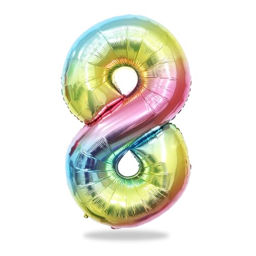 KOBOKO Zahlen Luftballon 8. Geburtstag, 40 Zoll XXL Folienballon 8 Geburtstagsdeko, Ballon 8 Jahre Mädchen, Farbverlauf Folienballon Zahl 8, Zahl Deko Geburtstag Luftballons Zahlen 8 Geburtstag von Koboko