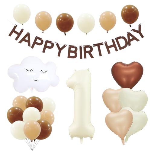 KOBOKO Luftballons Beige Geburtstagsdeko 1 Jahr, Wolken Luftballon 1. Geburtstag Mädchen Junge, Herz Folienballon 1 Geburtstag Mädchen Junge, Ballon Braun Erster Geburtstagsdeko, Happy Birthday Banner KOBOKO Luftballons Beige Geburtstagsdeko 1 Jahr, Wolken Luftballon 1. Geburtstag Mädchen Junge, Herz Folienballon 1 Geburtstag Mädchen Junge, Ballon Braun Erster Geburtstagsdeko, Happy Birthday Banner von Koboko