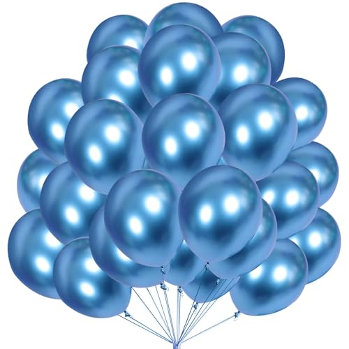 KOBOKO Luftballons Blau, 50 Stück 12 Zoll Blaue Luftballons Metallic, Ballons Blau Geburtstagsdeko, Ballon Metallic Blau Hochzeitsdeko, Helium Ballon für Geburtstag Babyshower Hochzeit Party Deko von Koboko