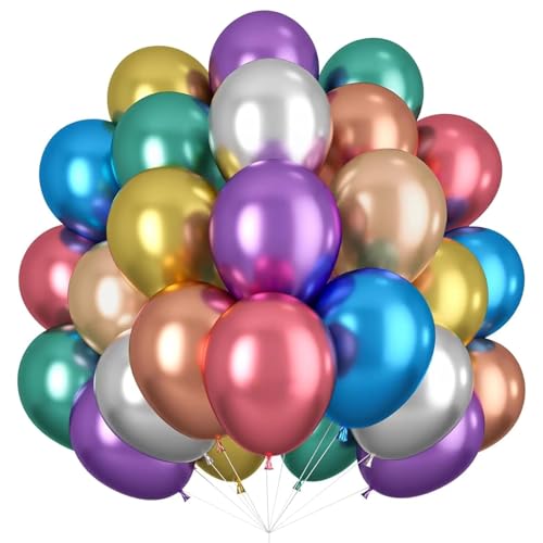 KOBOKO Luftballons Bunt Metallic, 50 Stück 10 Zoll bunte luftballons geburtstag party deko, Bunte Party Helium Ballons geburtstag, Metallic Luftballon Bunt für Hochzeit Geburtstag Baby Shower Deko von Koboko