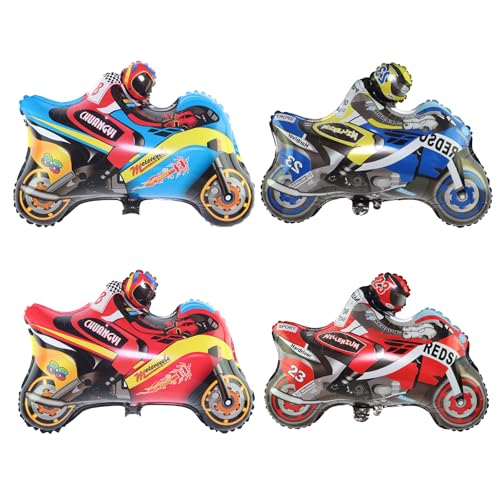 KOBOKO Motorrad Deko Luftballons, 4 Stück Geburtstag Junge Folienballons, Cars Geburtstagsdeko, Kinder Luftballons für Geburtstagsdeko Jungen, Babyparty von Koboko
