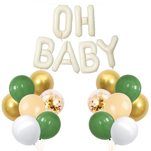 KOBOKO Oh Baby Deko Luftballon, 20 Stk Baby Ballon Babyparty Deko Set, 16 Zoll OH Baby Beige Luftballons Geburtstag Babyshowerparty Deko, Baby Luftballon für Baby Shower Gender Reveal Party Taufe Deko von Koboko