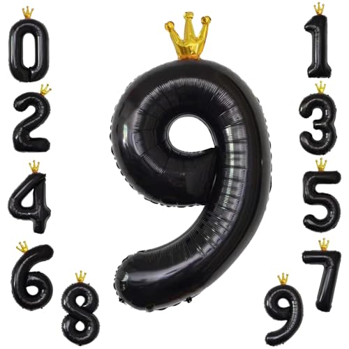 KOBOKO Riesen Folienballon 9, 40 Zoll Zahlen Luftballon 9 Jahre Mädchen, Ballon Zahlen 9 Geburtstag, Schwarz Luftballons 9. Geburtstag, Helium Ballons für Geburtstagsdeko Babyparty Jubiläum Party Deko von Koboko