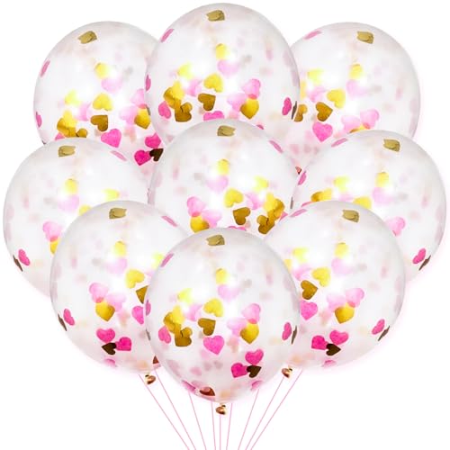 KOBOKO Rosa Luftballons Konfetti Geburtstag, 20 Stück Herz Luftballons Deko, Helium Ballons Gold Glitzer, für Mädchen Damen Hochzeit JGA Baby Party von Koboko