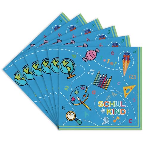 KOBOKO 20 Stück Servietten Einschulung,Schulkind 2025 Servietten,Deko Schulanfang Junge Mädchen,Papierservietten Schulanfang Deko,Paper Napkins für Schuleinführung Einschulung Tischdeko 33x33cm (A) von Koboko