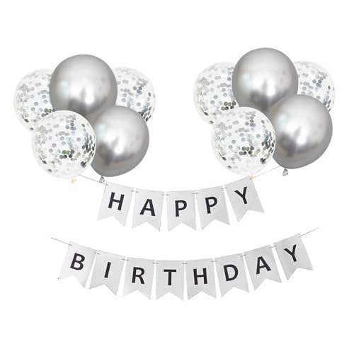 KOBOKO Luftballons Geburtstag Set, Luftballons Silber Geburtstagsdeko Happy Birthday Banner, Silber Ballons Geburtstag Happy Birthday Deko, Konfetti Ballon Party Deko Kinder Geburtstagsdeko Mann Frau von Koboko