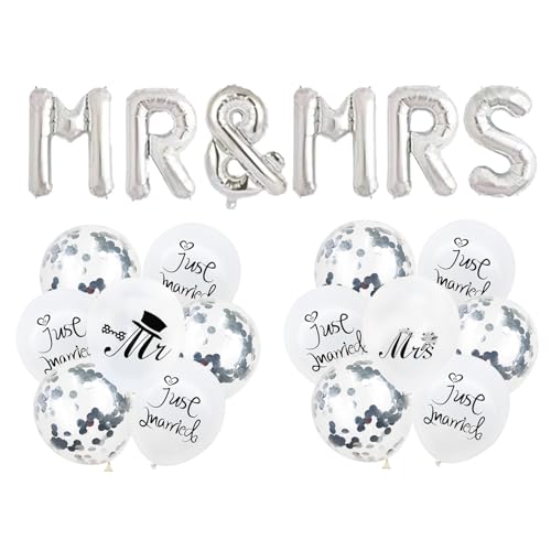 KOBOKO Luftballons Hochzeit, Hochzeitsdeko MR & MRS Foil Silber Ballons, Luftballon Hochzeit Deko Mr und Mrs, Helium Ballons Hochzeits Just Married Deko, Deko Hochzeitsballon für Verlobung, Jubiläum KOBOKO Luftballons Hochzeit, Hochzeitsdeko MR & MRS Foil Silber Ballons, Luftballon Hochzeit Deko Mr und Mrs, Helium Ballons Hochzeits Just Married Deko, Deko Hochzeitsballon für Verlobung, Jubiläum von Koboko