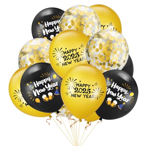 KOBOKO Silvester Deko 2025 Luftballons, 15 Stk Ballons Schwarz Gold Silvester Deko 2025 Party Set, Happy New Year 2025 Neujahr Latexballons, Konfetti Gold Helium Ballons Deko Party 2025 Neujahrsdeko KOBOKO Silvester Deko 2025 Luftballons, 15 Stk Ballons Schwarz Gold Silvester Deko 2025 Party Set, Happy New Year 2025 Neujahr Latexballons, Konfetti Gold Helium Ballons Deko Party 2025 Neujahrsdeko von Koboko