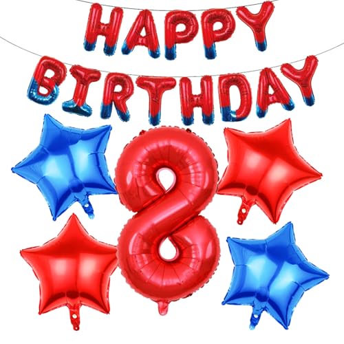 KOBOKO Spidey Geburtstagsdeko 8 Jahre Junge Mädchen, Spider Happy Birthday Deko Ballons Geburtstag, Folienballon Zahl 8 Geburtstags, Spinnen Luftballon 8. Geburtstag Junge, Ballon Deko 8 Jahre KOBOKO Spidey Geburtstagsdeko 8 Jahre Junge Mädchen, Spider Happy Birthday Deko Ballons Geburtstag, Folienballon Zahl 8 Geburtstags, Spinnen Luftballon 8. Geburtstag Junge, Ballon Deko 8 Jahre von Koboko