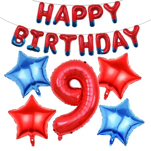 KOBOKO Spider Luftballon 9 Geburtstag Junge Mädchen, Folienballon Zahl 9 Jahre, Spidey Geburtstagsdeko 9 Jahre Junge,Spinnen Happy Birthday Ballon Geburtstag, Rot Blau Luftballons 9. Geburtstags Deko KOBOKO Spider Luftballon 9 Geburtstag Junge Mädchen, Folienballon Zahl 9 Jahre, Spidey Geburtstagsdeko 9 Jahre Junge,Spinnen Happy Birthday Ballon Geburtstag, Rot Blau Luftballons 9. Geburtstags Deko von Koboko