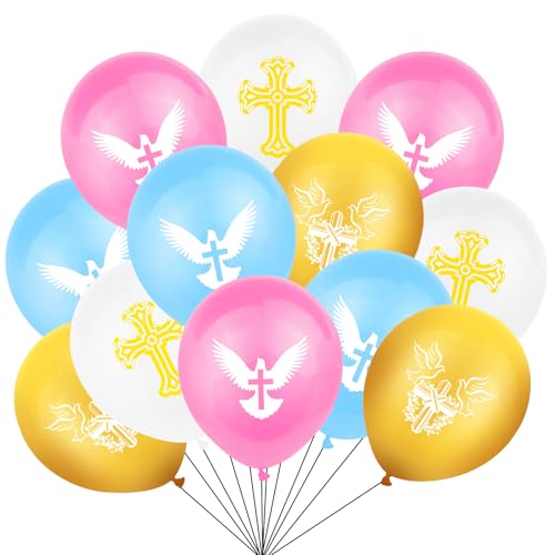 KOBOKO Taufe Deko Kommunion Luftballon, 18 Stk Taufe Luftballons Deko Taufe Mädchen Junge, Taufdeko Ballons Taufe, Taufe Deko Taube Kreuz Muster Helium Ballon für Babyparty, Kommunion, Babyshower Deko KOBOKO Taufe Deko Kommunion Luftballon, 18 Stk Taufe Luftballons Deko Taufe Mädchen Junge, Taufdeko Ballons Taufe, Taufe Deko Taube Kreuz Muster Helium Ballon für Babyparty, Kommunion, Babyshower Deko von Koboko